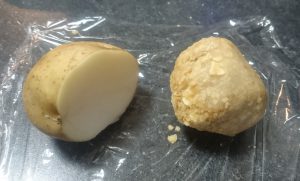 ポテトチップスを圧縮してジャガイモに戻した