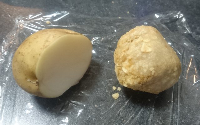 ポテトチップスを圧縮してジャガイモに戻した