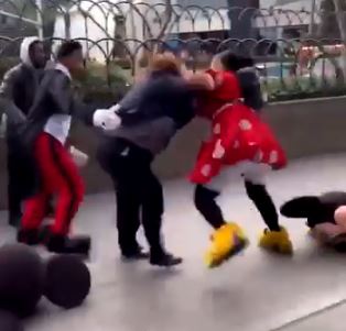 【悲報】ミッキーとミニーさん、被り物をとって一般人とバトルしてしまう